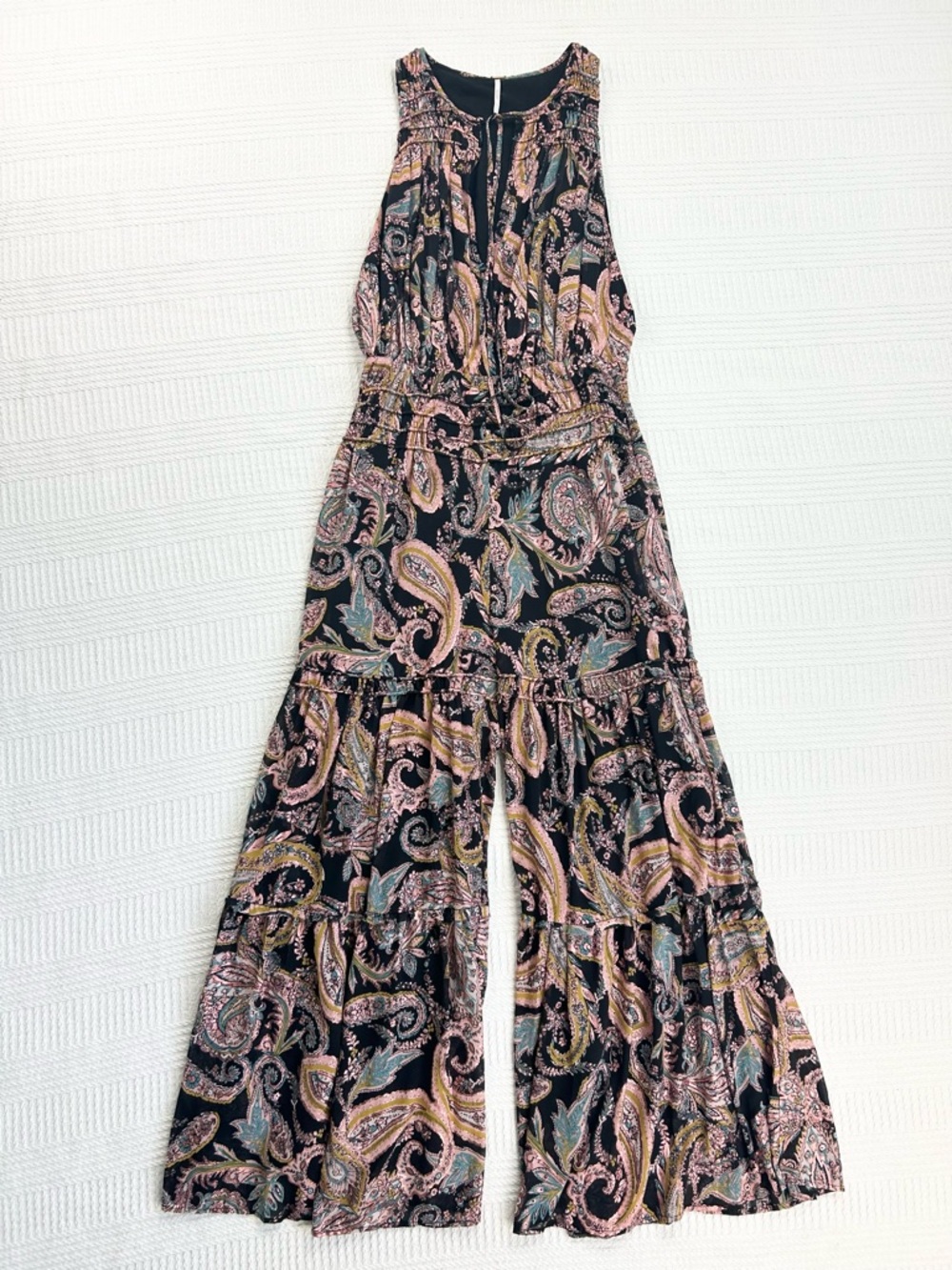 Free People Gold Dust Jumpsuit Metallic Paisley Black/Gold/Multi Size Small